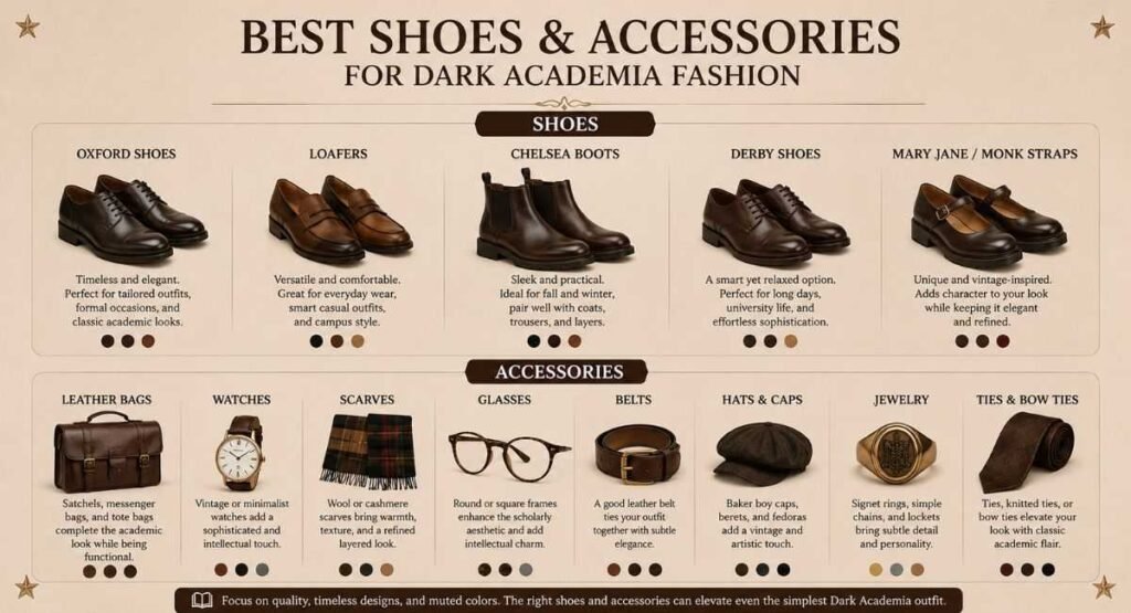 Dark Academia Fashion: Complete Style Guide, Outfit Ideas & Wardrobe Essentials (2026) 7 Best Shoes and Accessories for Dark Academia Fashion