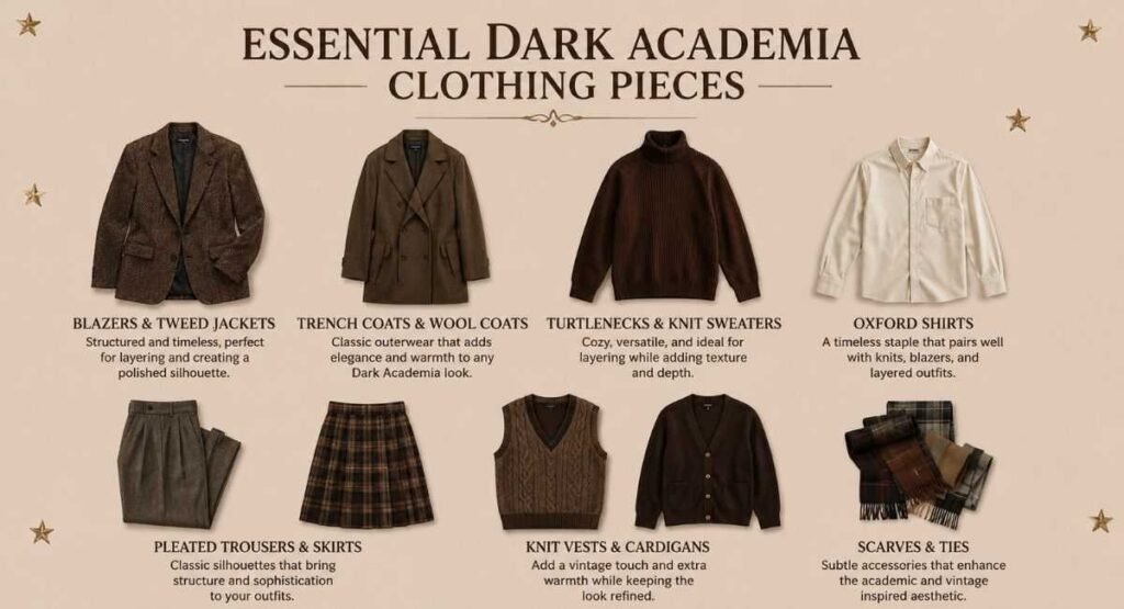 Dark Academia Fashion: Complete Style Guide, Outfit Ideas & Wardrobe Essentials (2026) 4 Essential Dark Academia Clothing Pieces