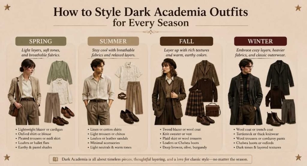 Dark Academia Fashion: Complete Style Guide, Outfit Ideas & Wardrobe Essentials (2026) 5 How to Style Dark Academia Outfits for Every Season