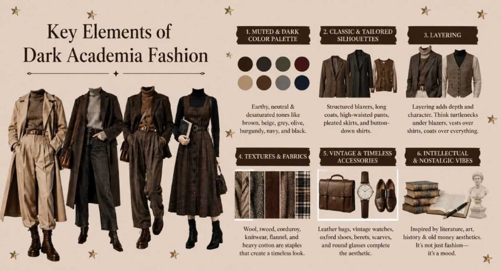 Dark Academia Fashion: Complete Style Guide, Outfit Ideas & Wardrobe Essentials (2026) 3 Key Elements of Dark Academia Fashion